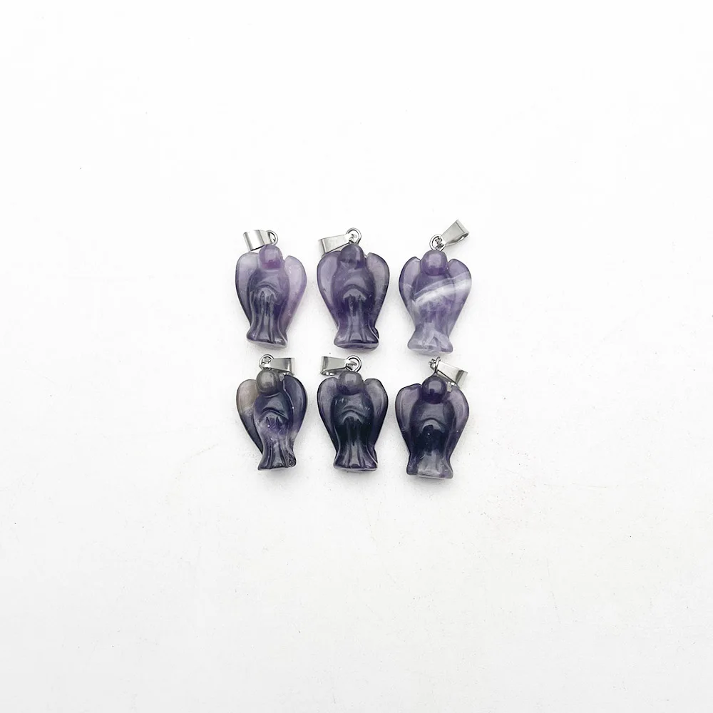 

fashion 6pcs/lot small Angel amethysts natural stone Pendants & necklaces for making Jewelry charm Point Necklace accessories