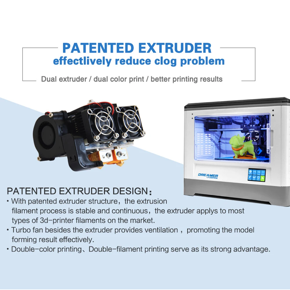 Günstig Flashforge Träumer 3D Drucker Patent Dual Düse 3,5 Zoll Touch Screen Auto Zirkulierenden Fans Wifi USB SD Karte Impresora 3d