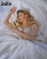 caraalan princess dubai wedding dresses for bride 2021 scoop sequin long sleeves france bridal gowns lace up robes de mariage