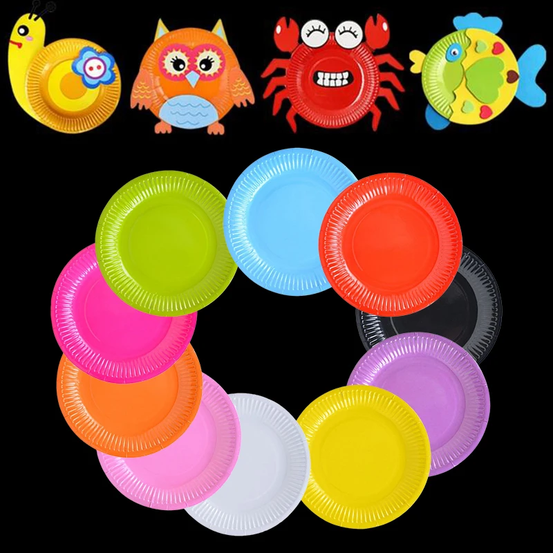 Популярные 10 шт одноразовые тарелки цветной картон детский ручной DIY день