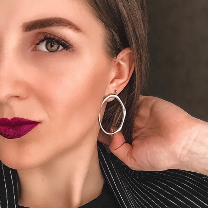 Carvejewl stud earrings irregular big oval for women jewelry matte gold silver plated girl gift new earring | Украшения и