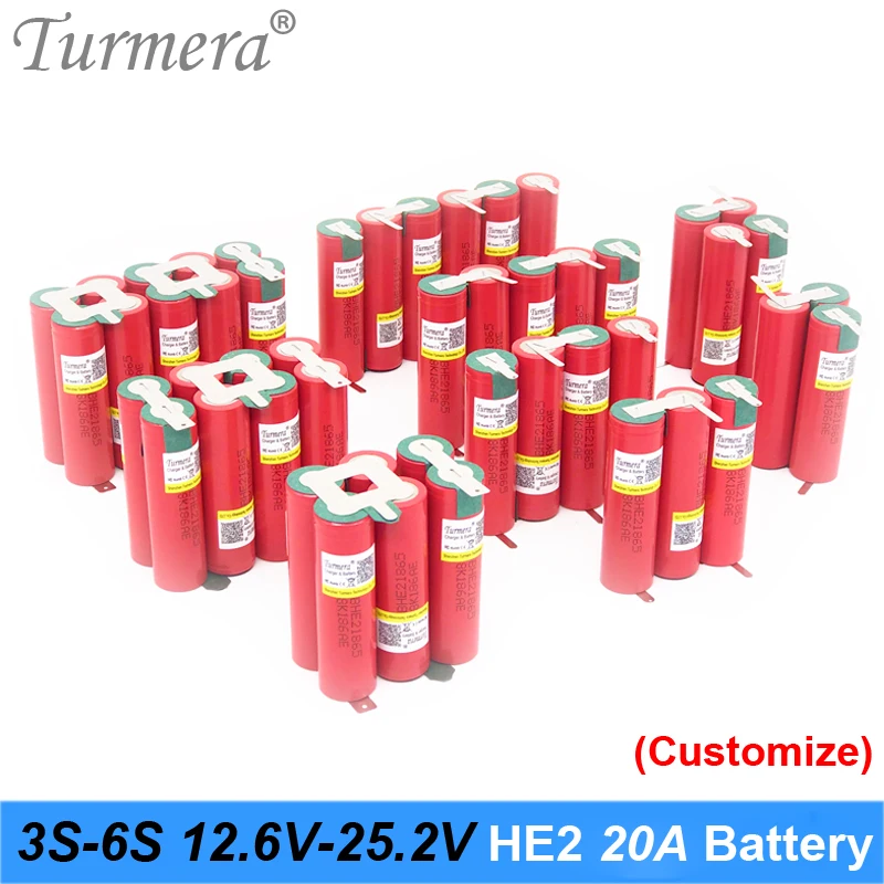 Turmera 3S 4S 6S аккумулятор 18650 HE2 2500 мАч 5000 20A 12 6 в до 25 2 паяльная батарея для