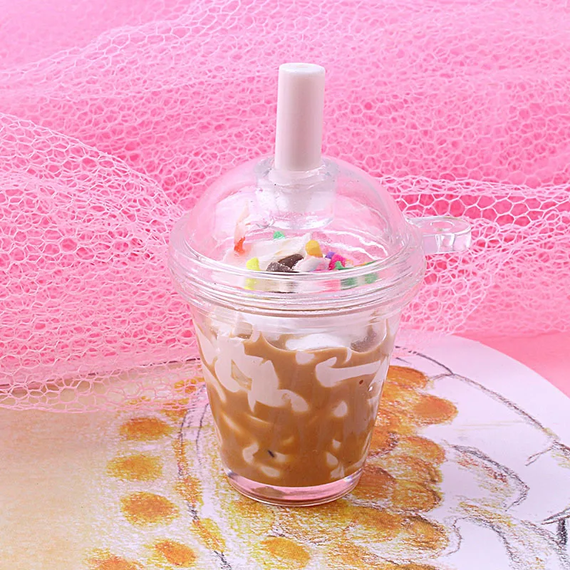 

1pcs 3.5*6cm Creative Cute Acrylic Plastic Milk Tea Cream Cup Multi Color Key Chain Charms Jewelry Bag Accessories