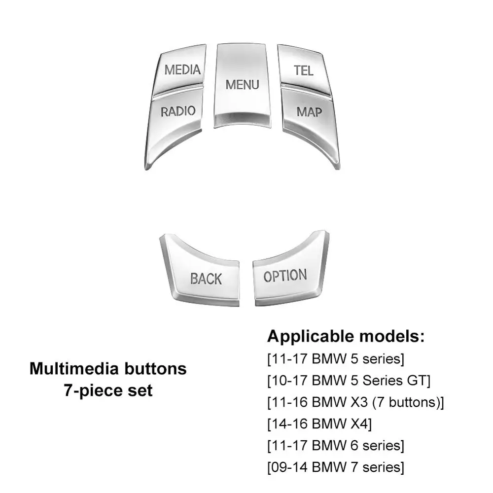 

7PCS Aluminum Alloy Multi-media Button Idrive Controler Frame Car Interior Decoration Sticker Cover Fit For BMW 5/6/7 / 5GT / X3
