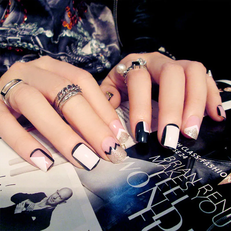 Искусственный ноготь продукт геометрическая фигура блеск черный край угол