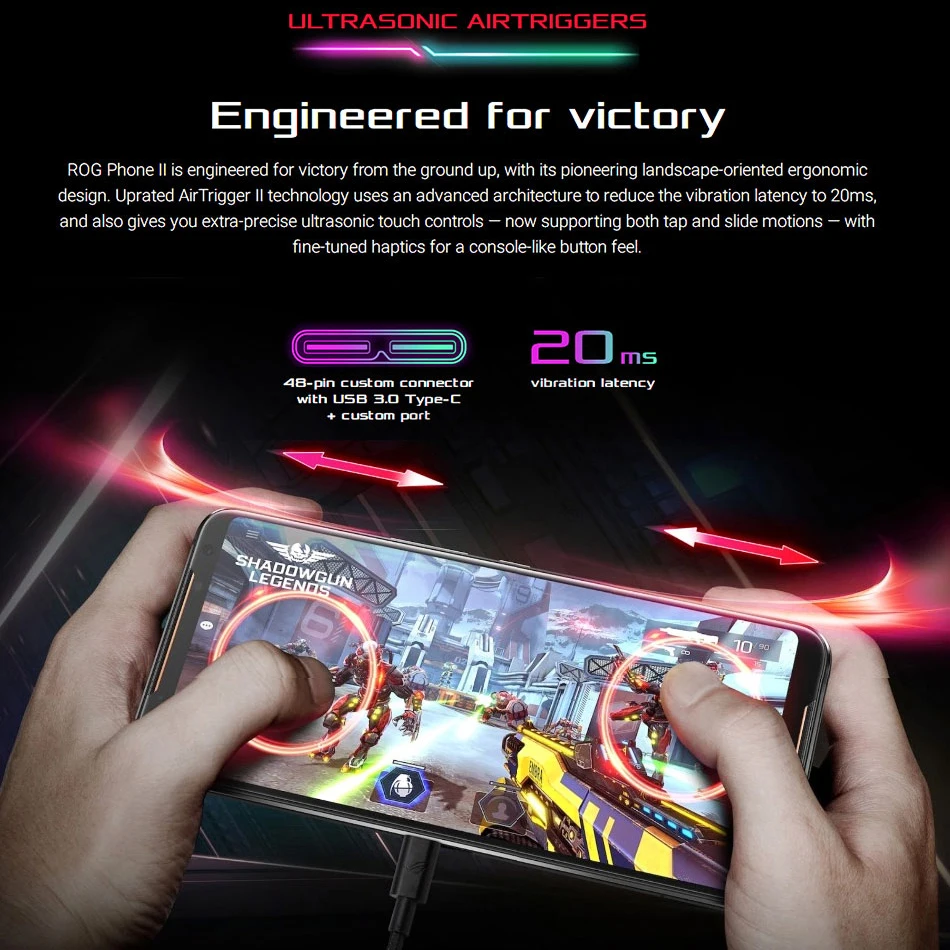 Global Firmwar Asus ROG Phone 2 8 Гб 128 ГБ игровой телефон ROG Phone II ZS660KL 6,59 дюймов 8 Гб 128 ГБ Snapdragon 855+ 6000 мАч мобильный телефон
