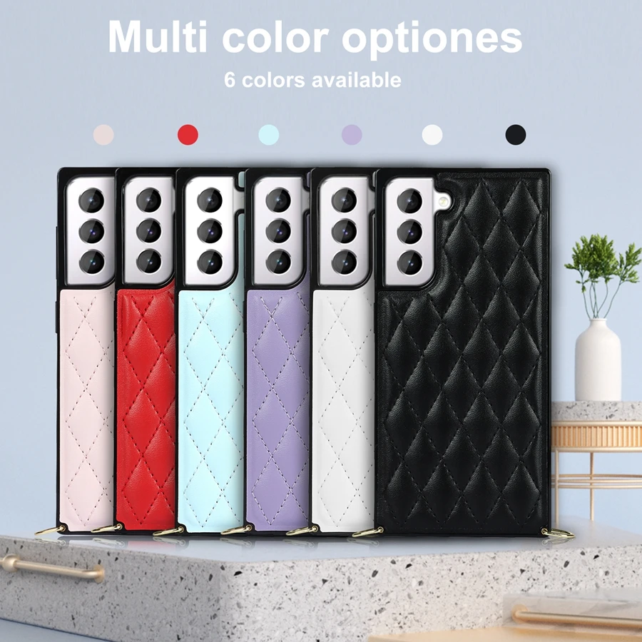 

Diagonal Fashion Lanyard Simple Leather Case For Samsung Galaxy S21 S21Plus S21Ultra S20FE S20/10/S9 Plus Note 20 Ultra/10/9 A90