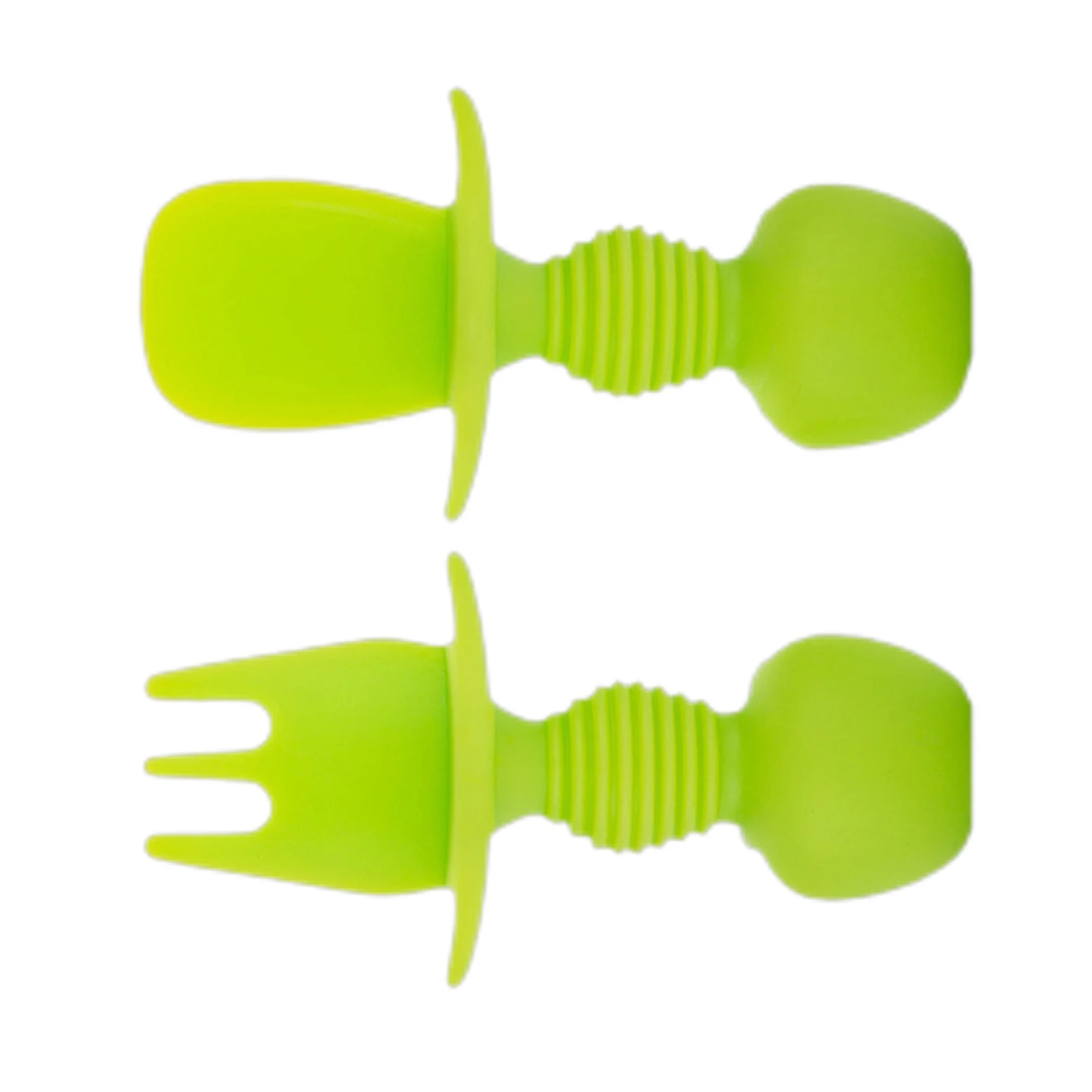 

2Pcs/Set Baby Learn Feeding Spoon+Fork Solid Color Food Grade Silicone Non-Slip Kids Tableware Portable Toddler Eating Training