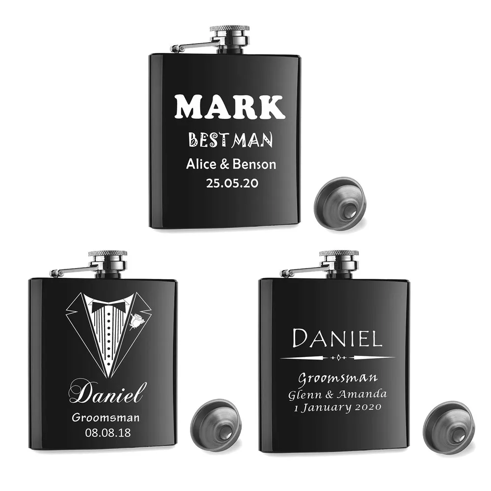 Комплект из 3 предметов 6 унций Нержавеющая сталь фляга дружки GroomFor Свадебная