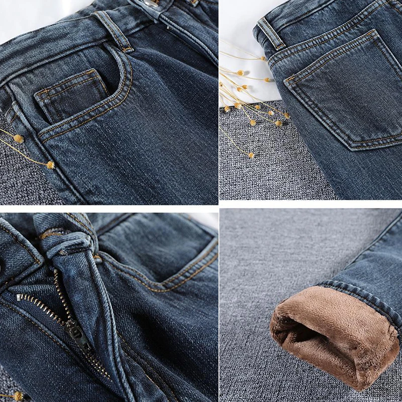 

Winter Warm Velvet Straight Jeans Women Casual Denim Trousers High Waist Loose Thicking Harem Jeans Plus Size 32 Stretch Pants