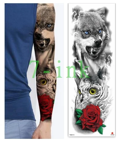

Waterproof Tattoos Sticker Full Arm Wolf owl red rose flower tattoo Water Transfer flash tatoo fake tattoo for men women