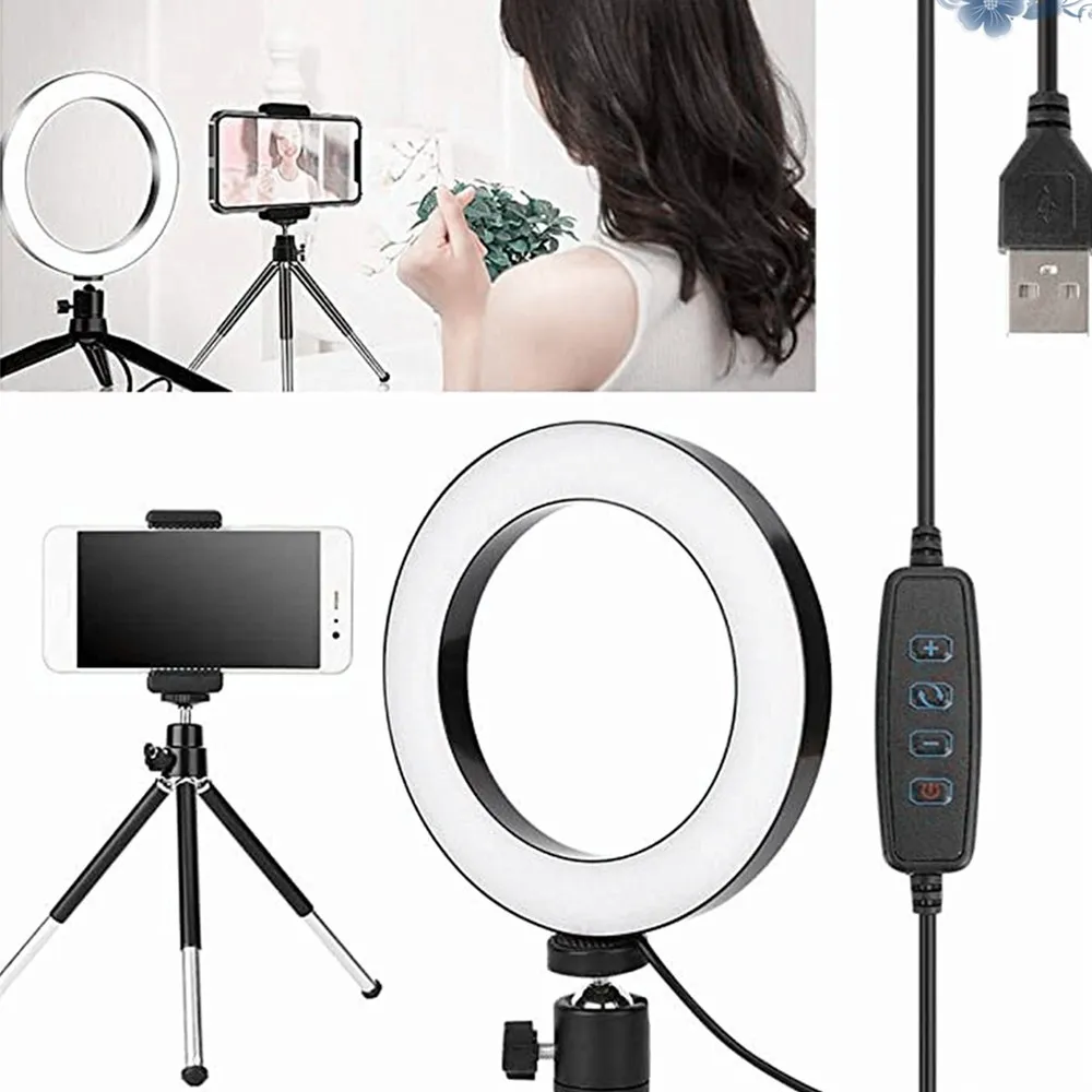 Live Broadcast Dimmable Desktop 16cm (6.3 inches) Ring LED Light Mobile Phone Beauty Selfie Photography Fill Light Phone Holder