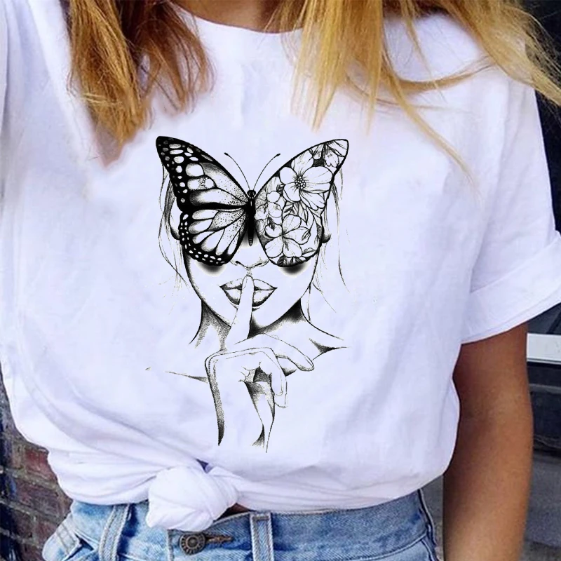 

Women Graphic Short Sleeve Floral Printing 90s Ladies Style Kawaii Fashion Lady Print Female Clothes Tops Tees Tshirt T-Shirt