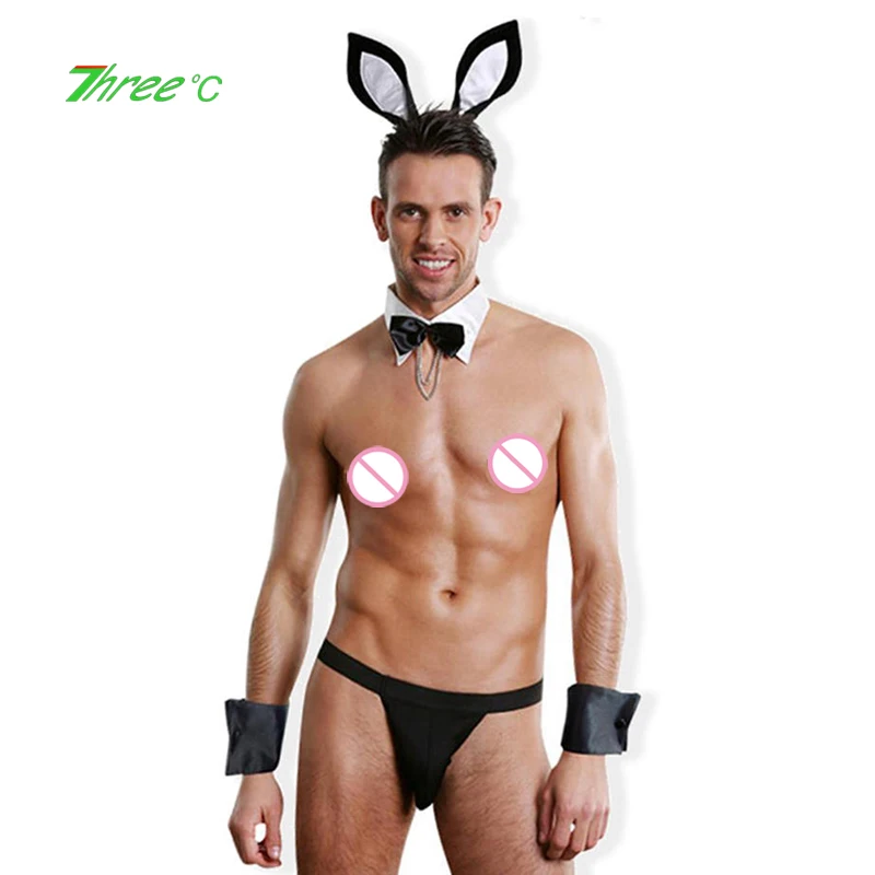 

Men Sexy Suit Erotic Lingerie Clubwear Waiter Costume Cosplay Rabbit Perspective Suit Novelty Seamless G-String Mankini