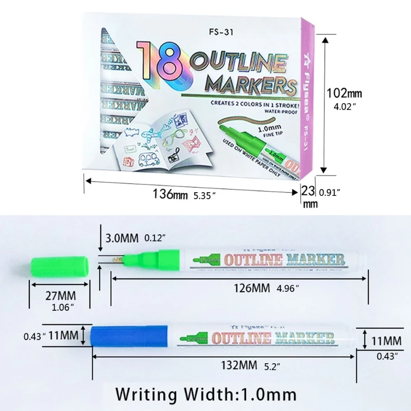 

18 Colors Epoxy Resin Magic Shimmer Paint Drawing Pen Double Line Outline Marker Highlights Metallic Permanent Markers