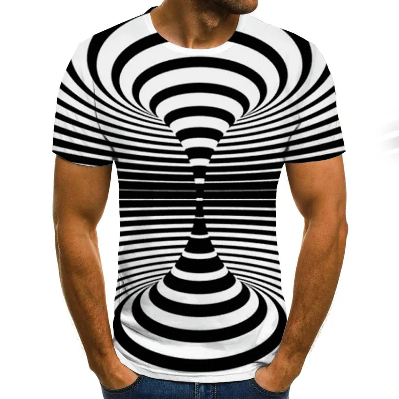 

New fashion summer colorful 3d printing men's short-sleeved casual t-shirt round neck t-shirt fun rotating street clot pattern