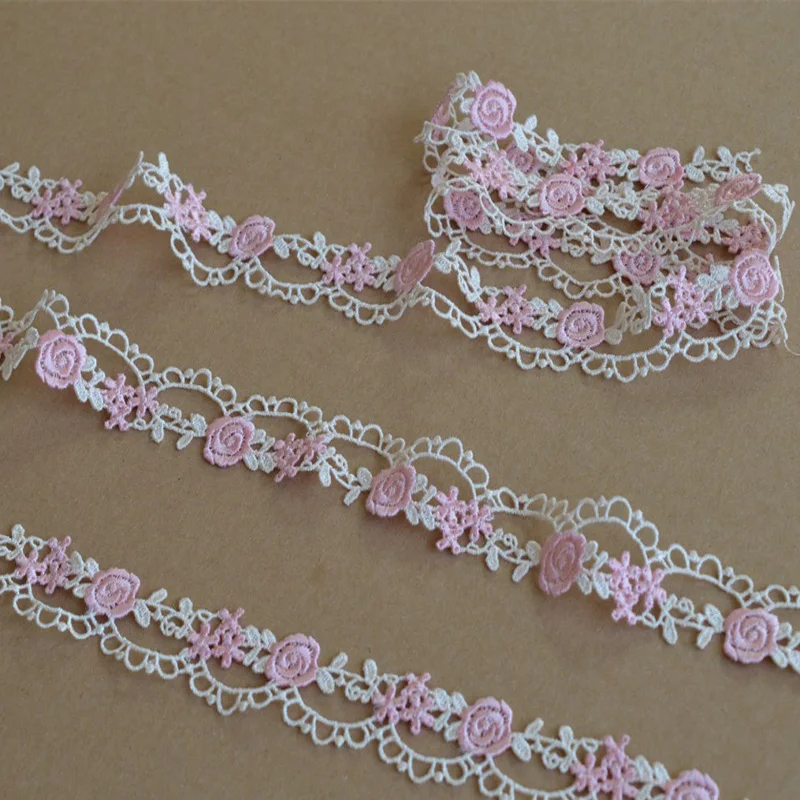 5Yds/Lot 2.5Cm Wide White Pink Mixed Hollow Style Floral Venise Lace Trim with Design for Wedding Bridal,Garment Decoration images - 6