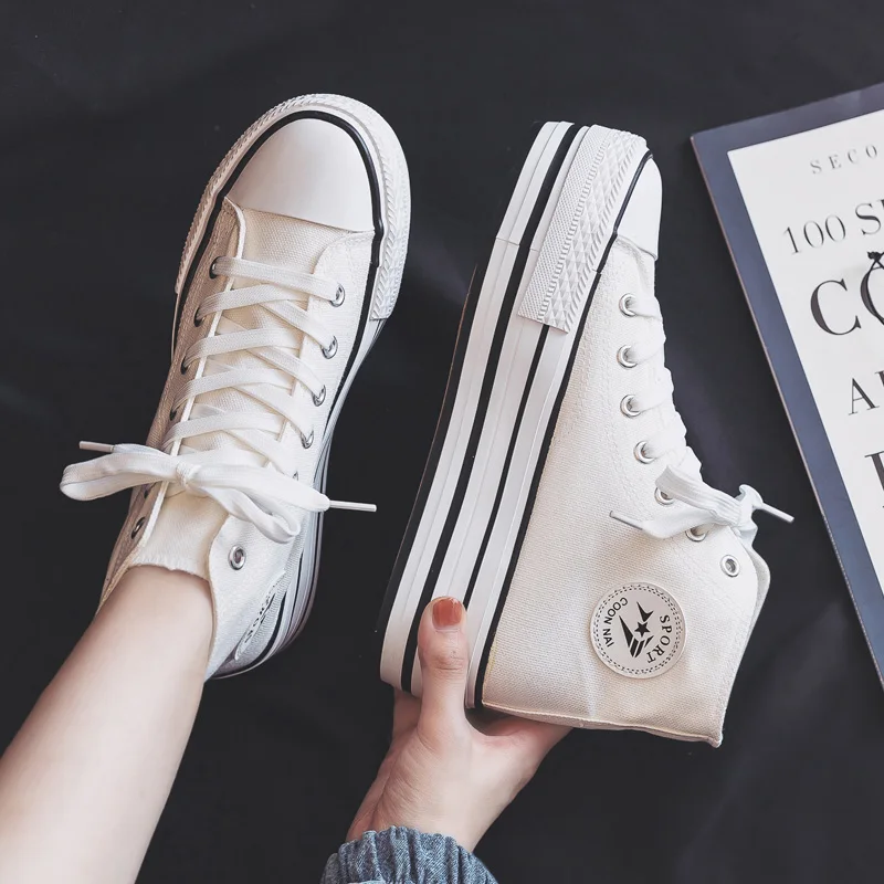 

Женские парусиновые туфли на платформе, универсальные тканевые кроссовки на высоком каблуке 2021 см, со шнуровкой