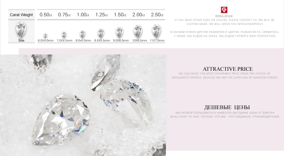 GIGAJEWE Муассанит грушевидной огранки 6*10 мм 1.8ct белые G цветные бусины из рыхлой породы драгоценных камней декоративные украшения камни Шарм Для кольца и ожерелья