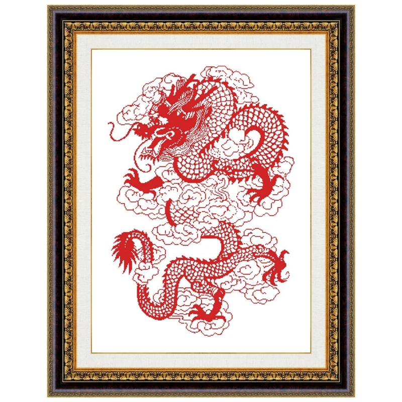 

Dragon cross stitch package simple design18ct 14ct 11ct white fabric cotton silk thread embroidery DIY handmade needlework