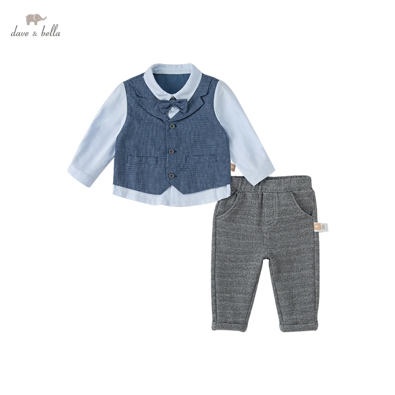 

DB1221148 dave bella spring baby boys casual bow patchwork clothing sets kids boy fashion long sleeve sets children 2 pcs suit