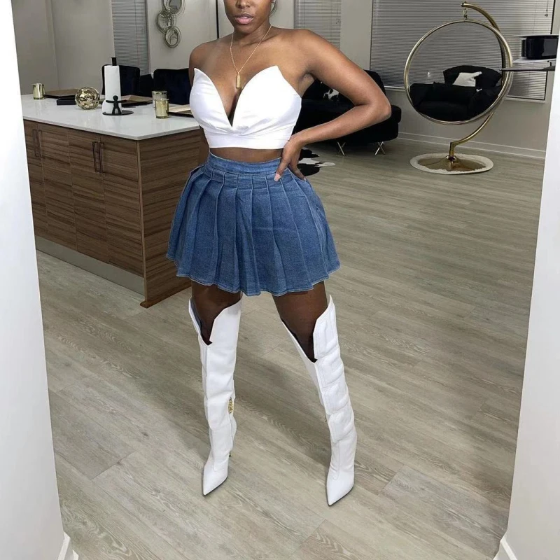 

Women's Summer Sexy Mini Skirt Fashion Casual Skirt Pleated Short Denim Skirts