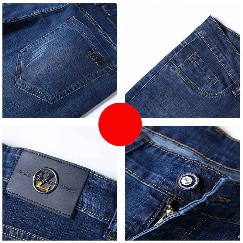 

High-End Brand Men'S Slim Jeans 2021 Spring Summer Business Casual Straight-Leg Pants Male Autumn Winter Stretch Denim Trousers