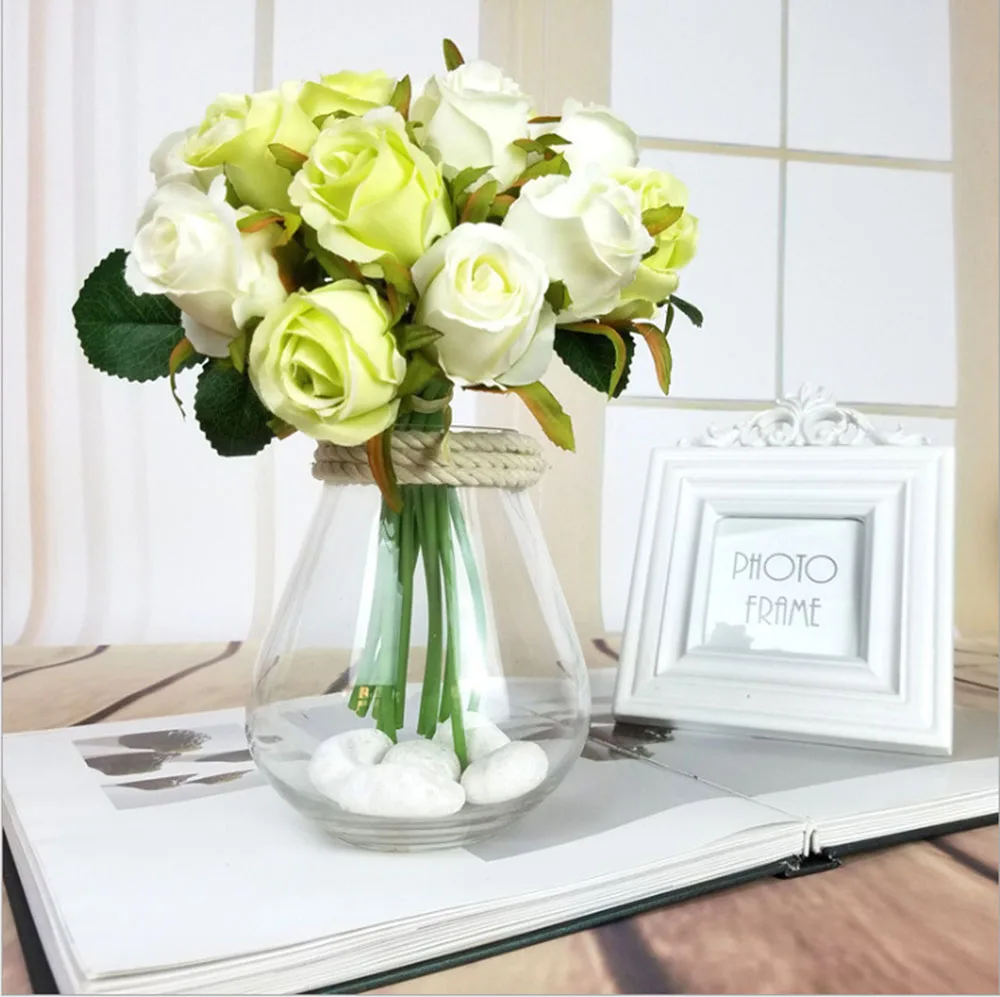 12 голов завитые розы Королевский букет Искусственные цветы Свадебные