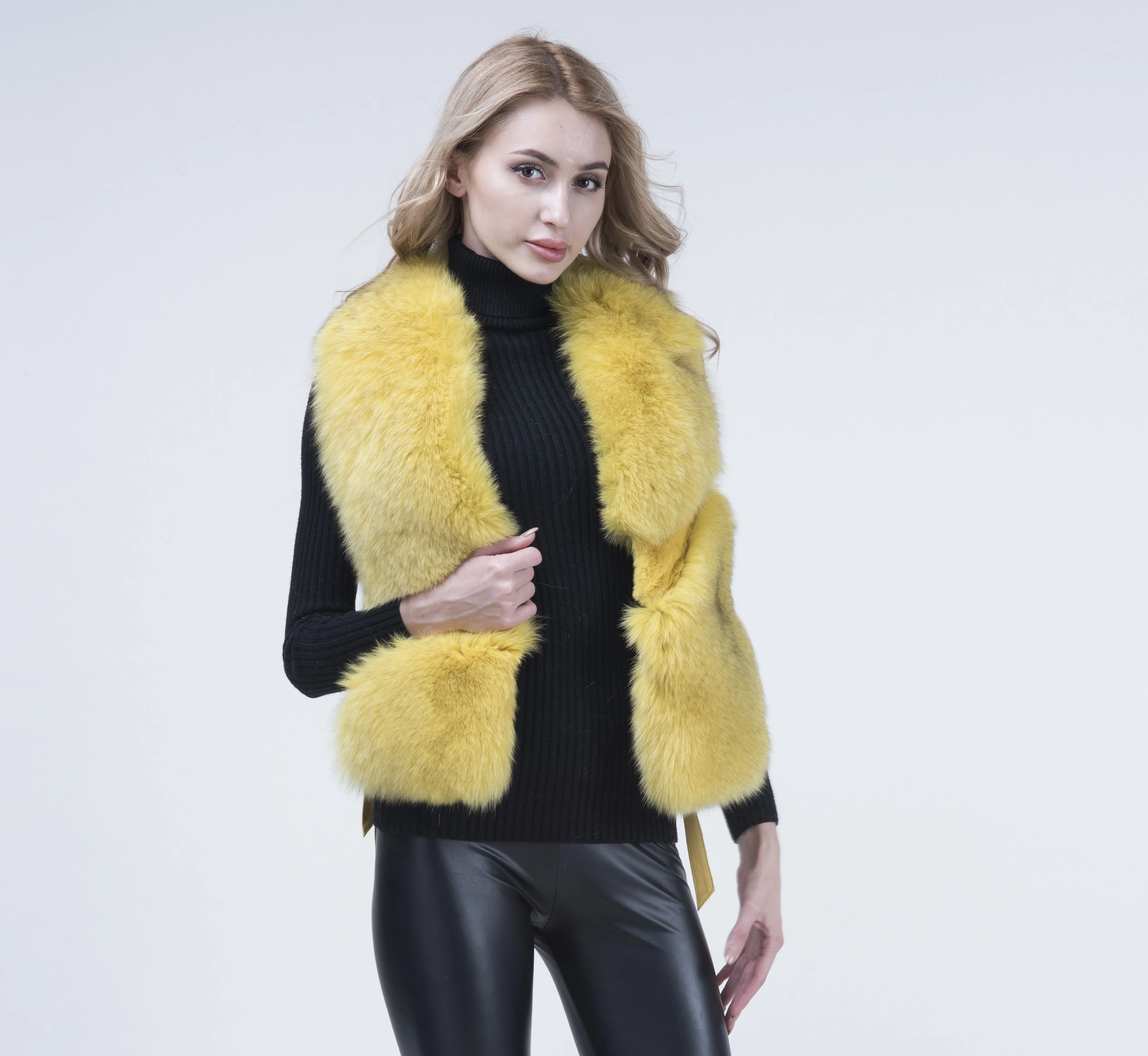 

JANEFUR Natural Fox Fur Vest Leather100% High Fashion Winter Women Short-Length Sleeveless