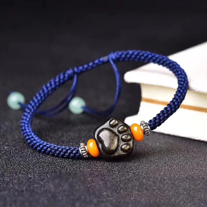 Браслеты из натурального черного обсидиана золотые браслеты камня резные с