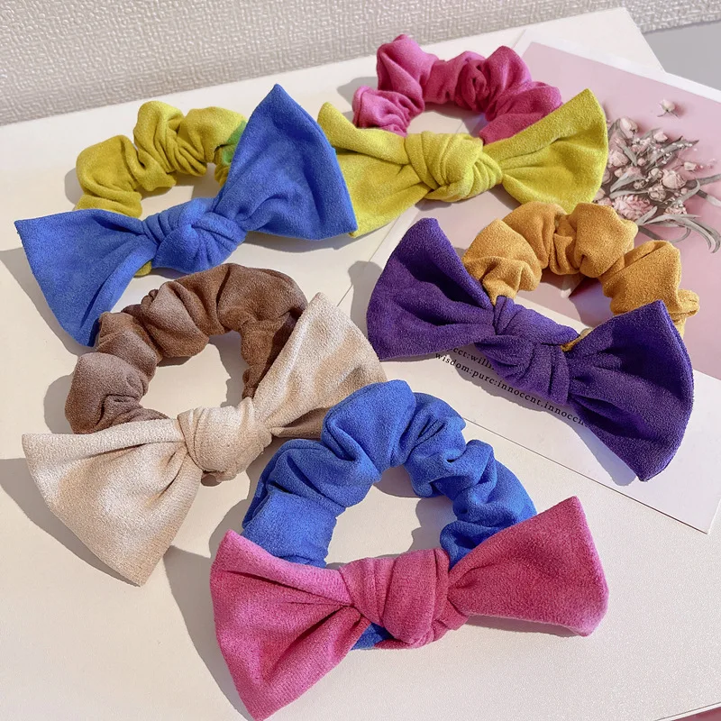 

Кожаные бархатные разноцветные резинки для волос с большим кишечником для девочек с милым бантом и узлом резинка головной убор для женщин м...