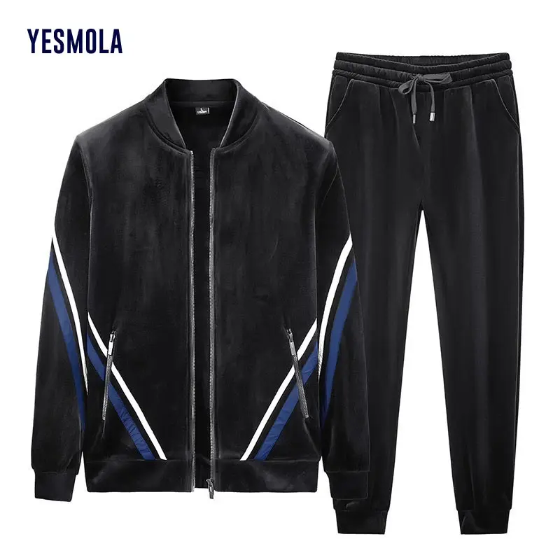 YESMOLA 2021 мужской зимний плюшевый утепленный костюм для отдыха 2 предмета