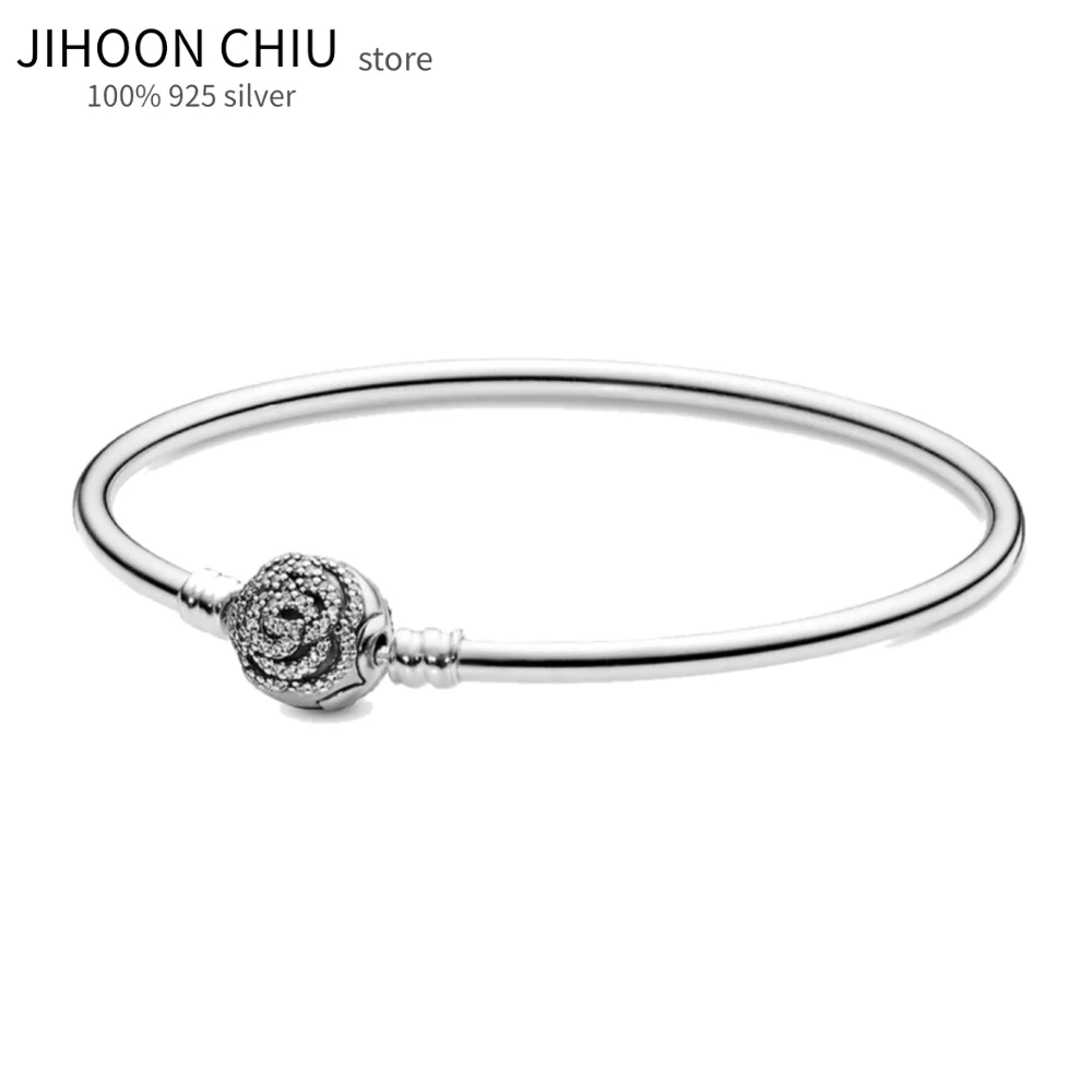 

Hot Sale 100% 925 sterling silver bracelet for Women original Pan Charm chain Snake bracelet flower shape classic DIY jewelry