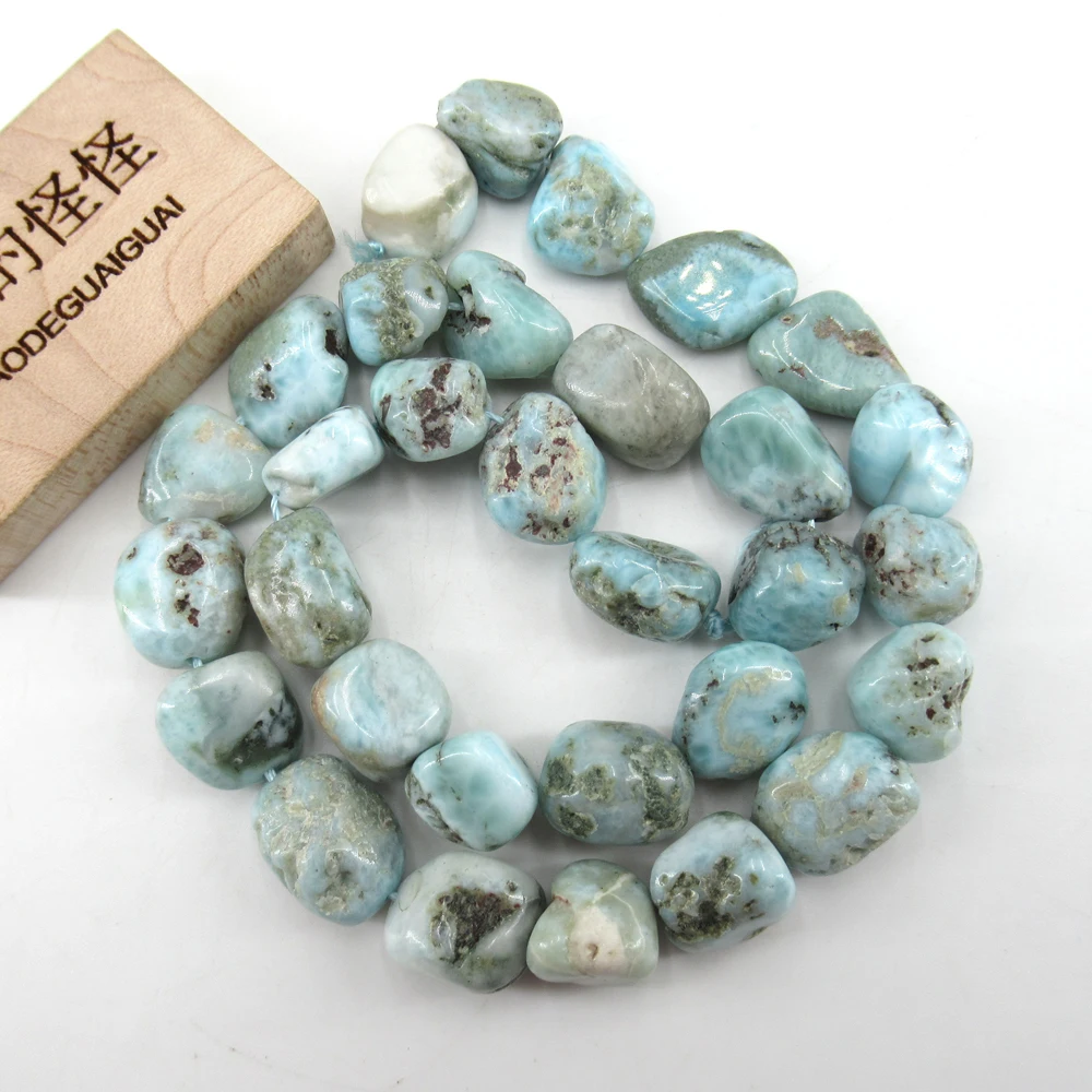 

APDGG Natural Blue Larimar Beads Pebble Freeform Nuggets Blue Gemstone 15.5" Strand Jewelry Making DIY
