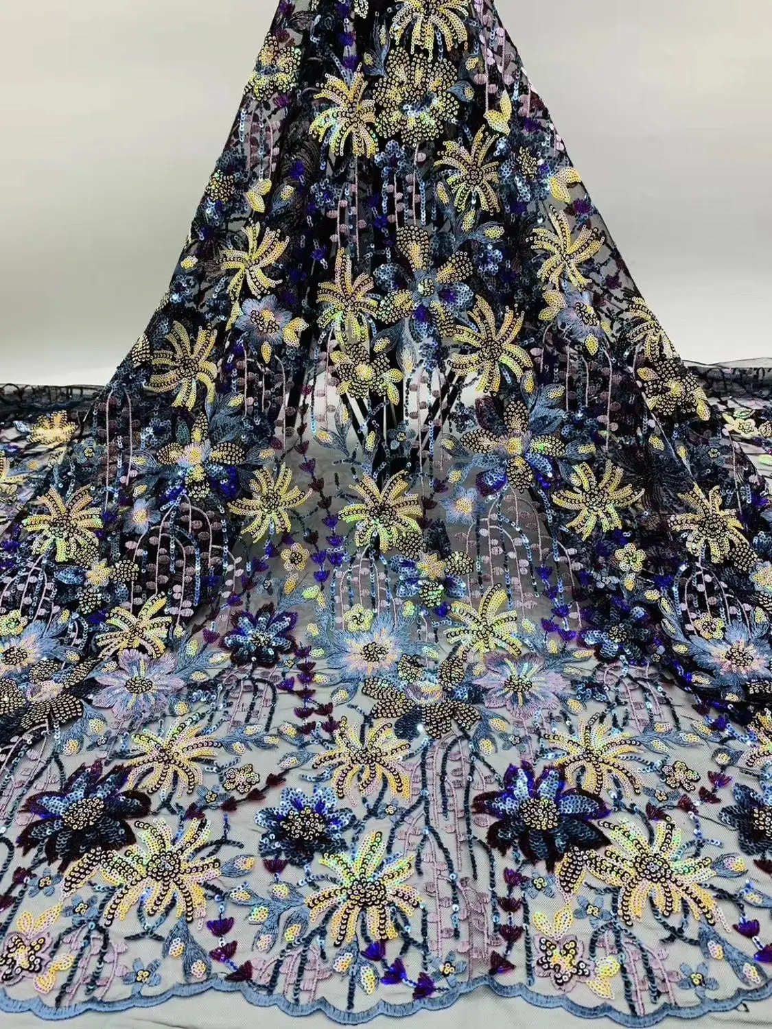 

(5yards/pc) high grade French net lace amazing colorful sequins embroidered African tulle lace fabric for party dress FCC110