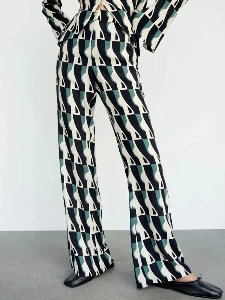 

Женские брюки 2021, Модные расклешенные брюки с принтом, женские брюки с эластичной завышенной талией, костюмы, женские повседневные свободны...