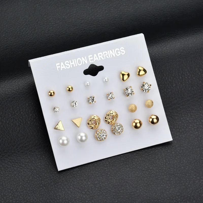 

Fashion jewelry set earrings 12 pairs of square imitation zircon earrings peach heart diamond earrings for women's jewelry gifts