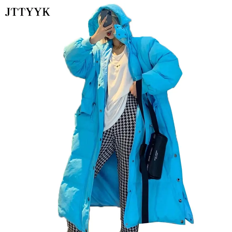 

Ladies Long Puffer Jacket Women Down Jacket Winter Korean Fashion Loose White Duck Down Coat Thick Warm Hooded Parka Women 2021