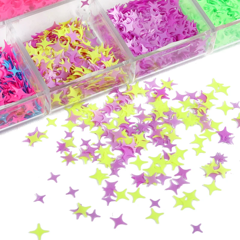 

Fluorescent Epoxy Resin Glitter Filling Mixed Size Four-pointed Star Micro Beads Nail Art Sequins Jewelry Making Crystal Crafts
