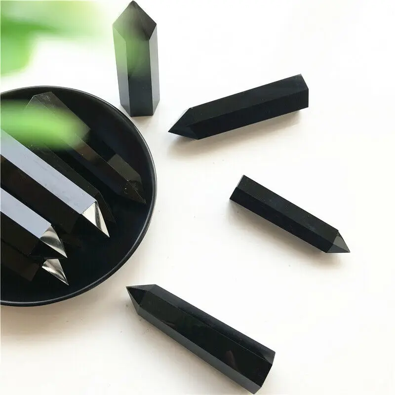 80 100 мм натуральный черный обсидиан кварцевый кристалл точечный исцеляющий