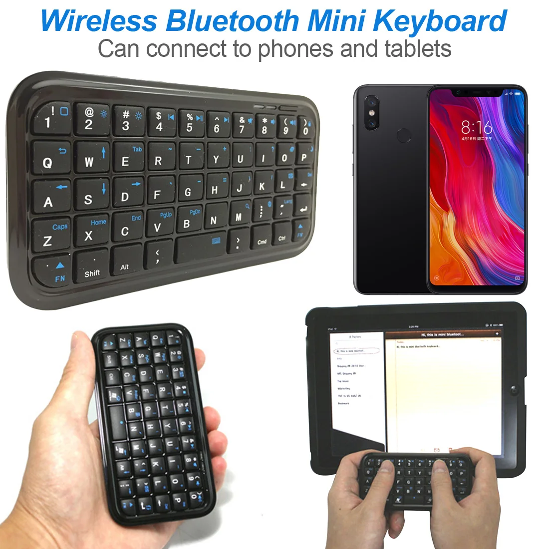 

NOYOKERE Portable Black Slim Mini Bluetooth-compatible Wireless Keyboard For Tablet PC Cellphone
