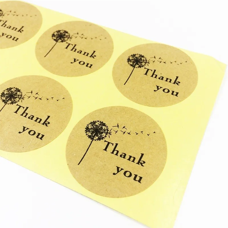 

free shipping 1000pcs 35mm Round dandelion kraft Thank You Handmade Sticker Stationery Sticky