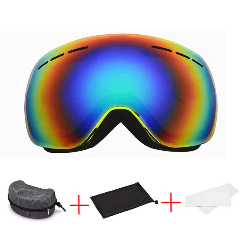 Для взрослых Лыжный Спорт очки большие сферические Gafas сноуборд мужские и женские лыжные очки двухслойные противотуманные - Цвет: Green frame