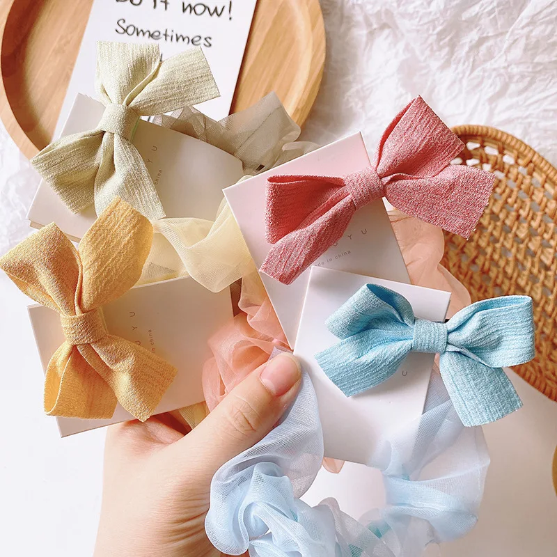 2 Pcs New Children Simple Beautiful Colorful Yarn Rubber Band Hair Rope Sweet Girl Baby Fashion Fabric Bow Hairpins Headwear