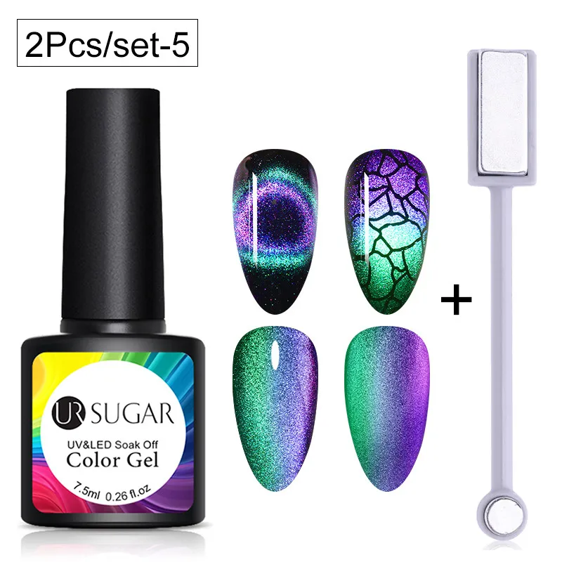 with stick 5 Ur Sugar 9D Хамелеон для использования с магнитом набор гель-лаков для ногтей 7,5 мл длительный Сияющий лазер кошачий глаз дизайн ногтей гель лак DIY маникюр - Цвет: with stick 5