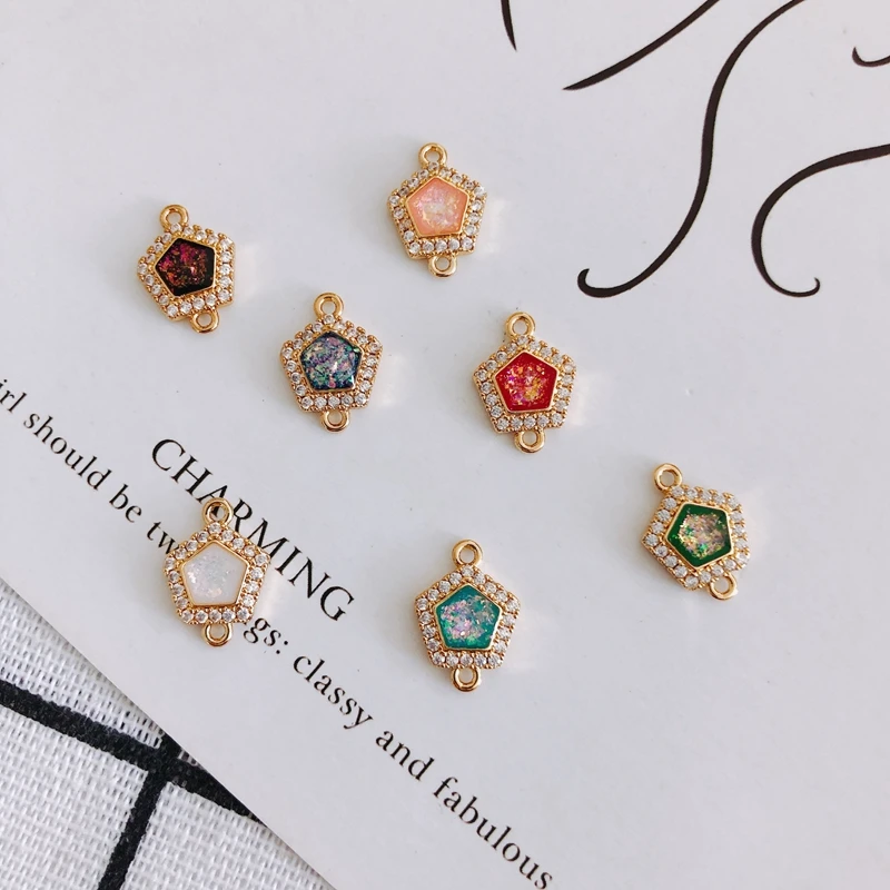 

DIY jewelry accessories pentagonal double hanging alloy inlaid zircon pendant jewelry accessories materials