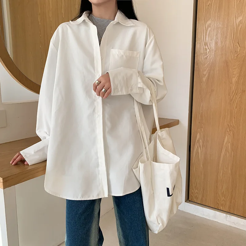 

Autumn white women's shirts are stacked and worn new loose niche loose long-sleeved casual tops, all-match button shirt jackets