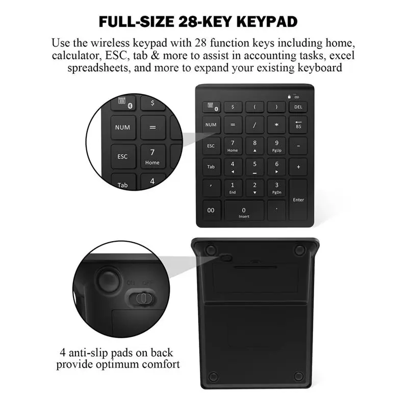 Ультра тонкий 28 клавиш Bluetooth цифровая клавиатура номер Pad с ножничным