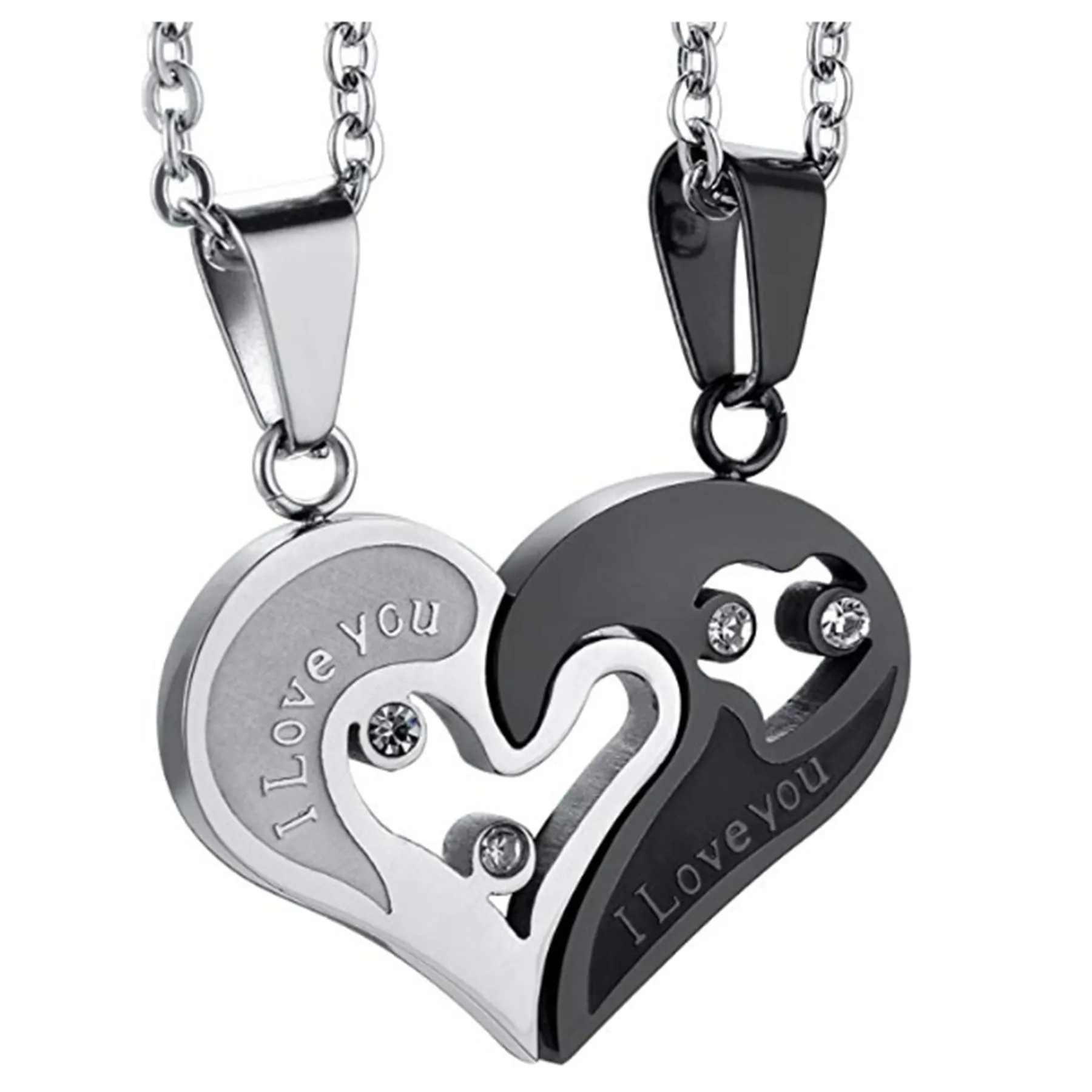 Нержавеющая сталь мужская женская пара в форме сердца I Love You ожерелье с подвеской