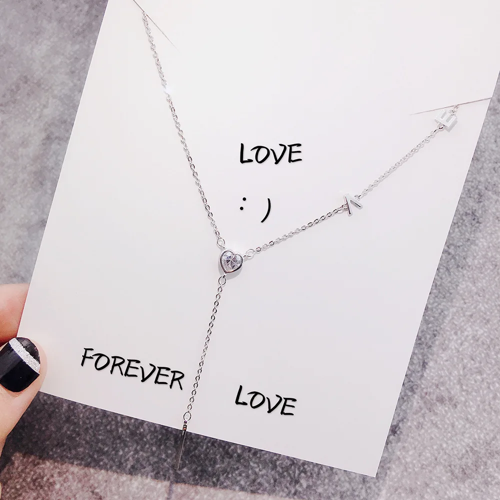 

Love Letter Rose Gold Plated Necklace Korean Style New Clavicle Chain Pendant Love Micro Inlaid Zircon Girl Necklace Wholesale